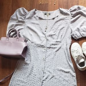 Lilac Purple Button Down Puffed Sleeve Maxi Dress